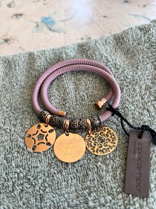 Bracciale doppio cuoio rosa charms