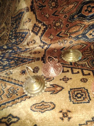 Antiguo Juego 3 piezas cobre y bronce de colgar