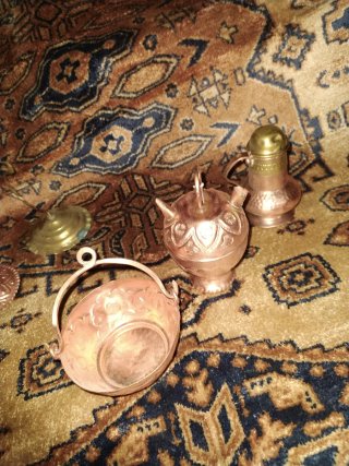 Antiguo Juego 3 piezas cobre y bronce de colgar