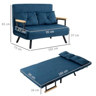 Sofá cama 2 plazas sofá de terciopelo, función de