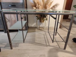 Mesa escritorio cristal y metal gris