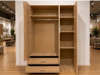 Armario 3 puertas + 2 cajones madera