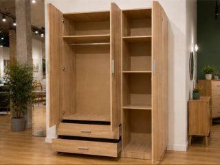 Armario 3 puertas + 2 cajones madera