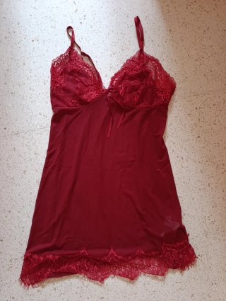 Conjunto Lenceria/Pijama de Seda Rojo Talla XS/S/M