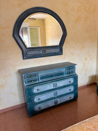 Dormitorio completo artesanal madera y mimbre