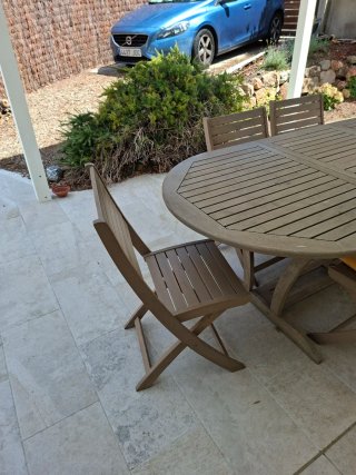 Mesa de jardín extensible y 6 sillas