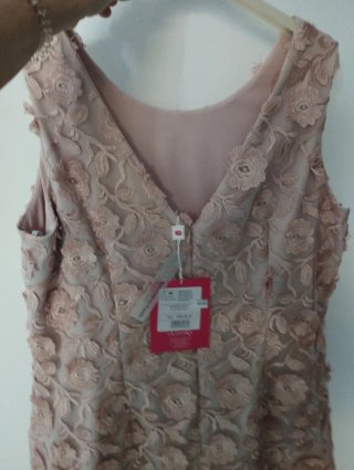 Vestido OLIMARA rosa encaje flecos T46