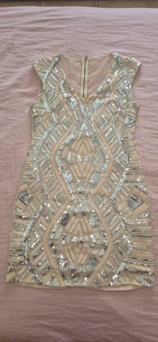 Vestido fiesta lentejuelas beige/plata Talla única