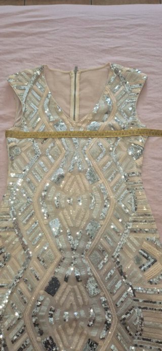 Vestido fiesta lentejuelas beige/plata Talla única