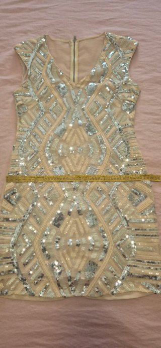 Vestido fiesta lentejuelas beige/plata Talla única