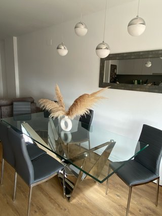 Mesa Comedor Cristal y acero inoxidable cromado