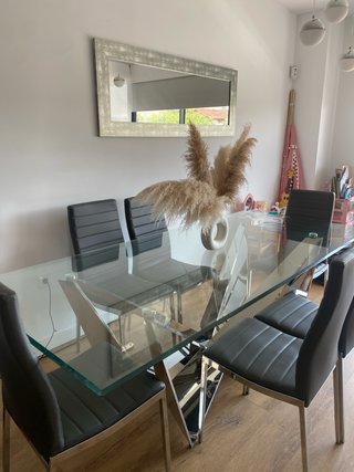 Mesa Comedor Cristal y acero inoxidable cromado