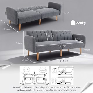 Sofá cama, sofá de 2 plazas de tela, sofá con func