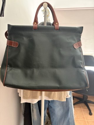 Maleta de mano vintage piel verde y marrón