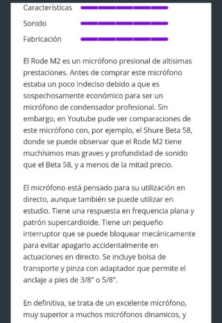 Micrófono Condensador Rode M2 Negro