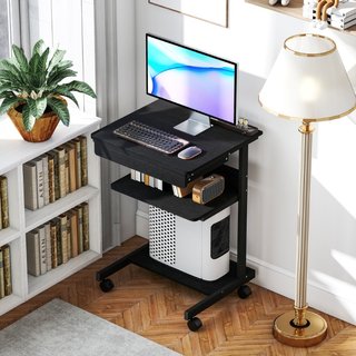 escritorio con cajón deslizante, 2 estantes y 4 ca