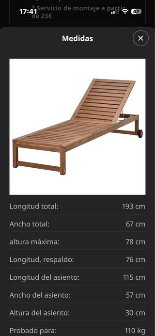 Tumbona de jardín madera y tela beige