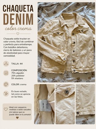 Chaqueta Denim Crema Talla 44, estira.