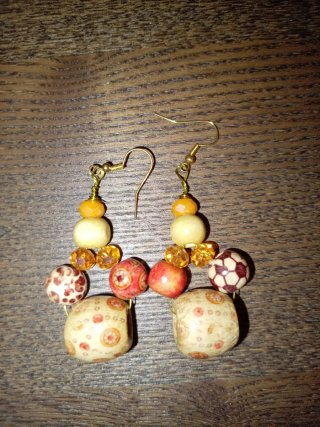 Set Collana e Orecchini Beige Rosso