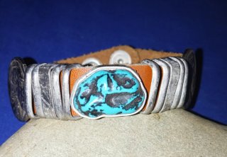 Bracciale Navajo Cuoio e Turchese