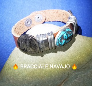 Bracciale Navajo Cuoio e Turchese