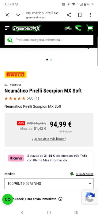 Neumático Pirelli de palas 100/90-19