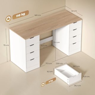 140 cm Computertisch, 8 Schubladen, Schreibtisch f
