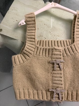Top Lana Zara Fiocchi Beige Taglia Unica