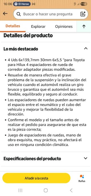 Separadores Aluminio Toyota Land Cruiser/Hilux