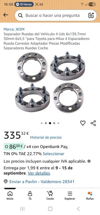 Separadores Aluminio Toyota Land Cruiser/Hilux
