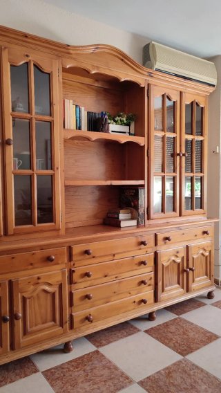Mueble rústico, Salón, Madera y Vidrio