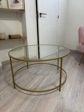 Mesa redonda cristal y metal dorado