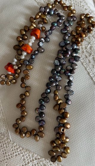 Collar largo perlas barrocas boho tonos bronce