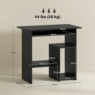 Escritorio para computadora, 80 x 45 x 75 cm, negr