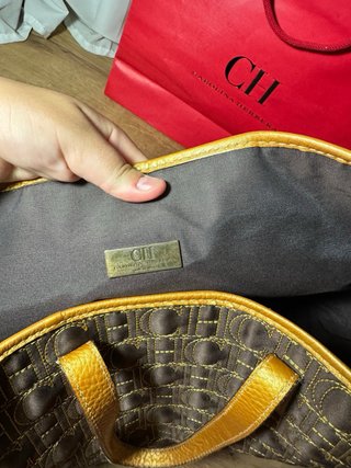 Bolso Tote Carolina Herrera Marrón y Dorado