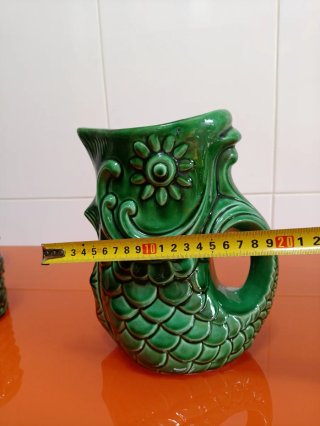 Jarra y 5 tazas cerámica verde
