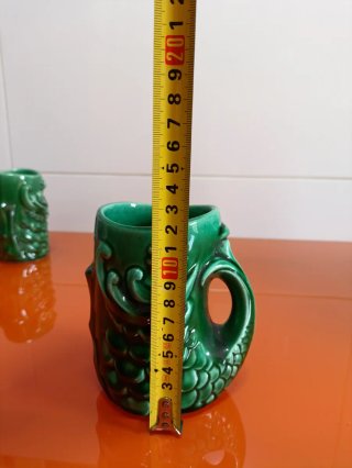 Jarra y 5 tazas cerámica verde