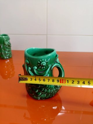 Jarra y 5 tazas cerámica verde