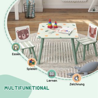 Conjunto infantil 1 mesa y 2 sillas verde motivos
