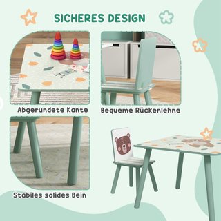 Conjunto infantil 1 mesa y 2 sillas verde motivos