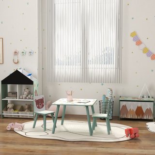 Conjunto infantil 1 mesa y 2 sillas verde motivos