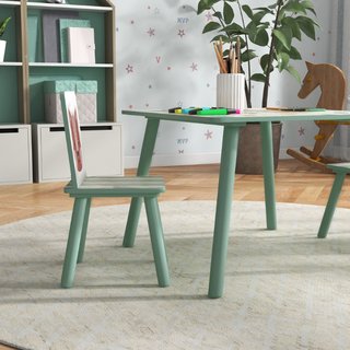 Conjunto infantil 1 mesa y 2 sillas verde motivos