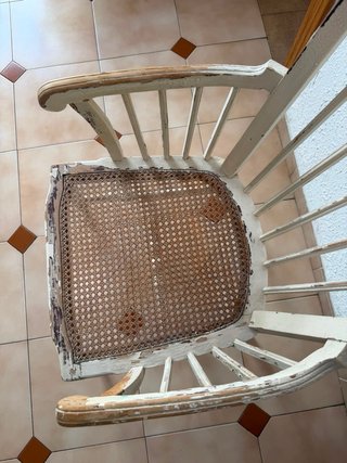 Silla Windsor antigua vintage madera y ratán
