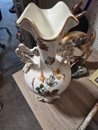Jarrón Cerámica Vintage Grande Dorado