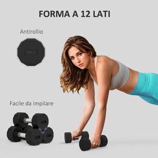 conjunto 2 Manubri 12 Lados 8 kg en metal y Caucho