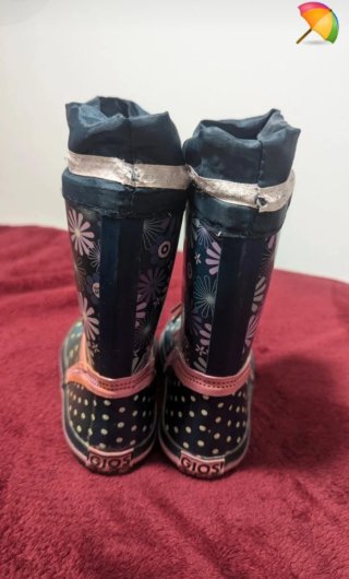 Botas de agua niña azul flores y lunares n°27