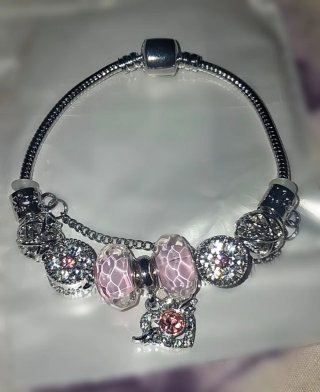 Pulsera Charm Plata y Rosa