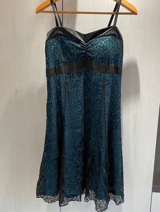 Vestido Y2K Negro y Turquesa Talla L