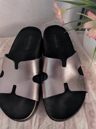 Sandalias Moleca Plata y Negro
