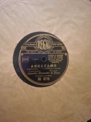 Disco gramofono Regal 78 RPM Abrázame 1936